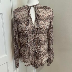 Romantic Ruffle Floral 100% Silk Blouse